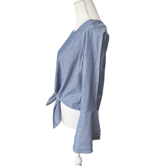 Likely Chambray Talcott Tie Front Bell Sleeve Top Blue Boho Beachy Medium NWT - Picture 5 of 12